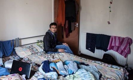 Sunny, a student from India, in a house occupied by more than a dozen people in Newham