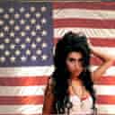 Amy Winehouse in front of an American flag