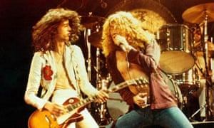 Jimmy Page and Robert Plant of Led Zeppelin on stage in 1976