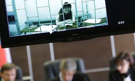 Pussy Riot member Maria Alyokhina testifies via video link during her parole hearing on Wednesday.
