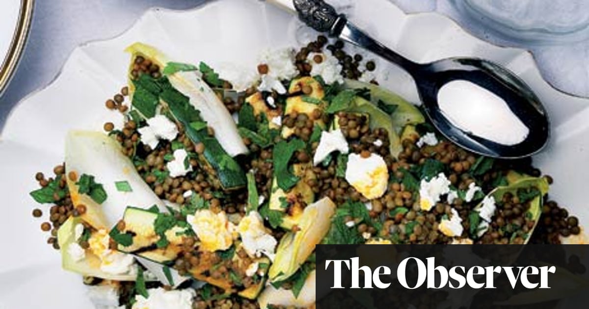 Broad Bean Grilled Courgette Lentil And Marinated Feta Salad