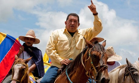 Hugo Chavez rides a horse
