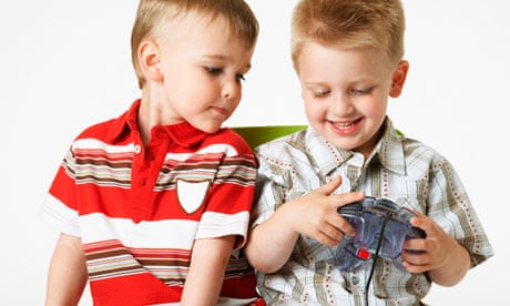 Two Boys Playing Video Game