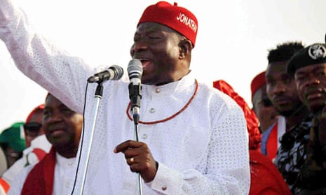 Nigeria's Goodluck Jonathan speaks at a rally in Asaba Delta state.