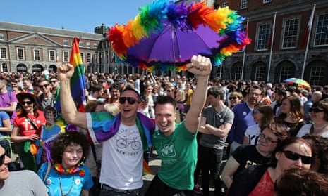 Supporters for same-sex marriage await the referendum result in Dublin.