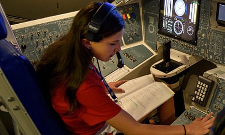 Sarah Sandor, 13, on a simulated Space Shuttle mission at Camp KSC.