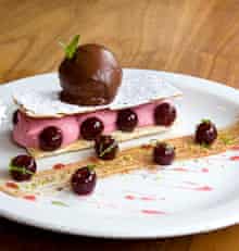 raspberry mousse with griottine cherries