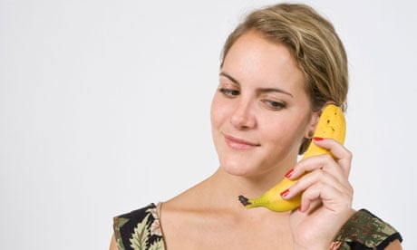 Woman on banana phone
