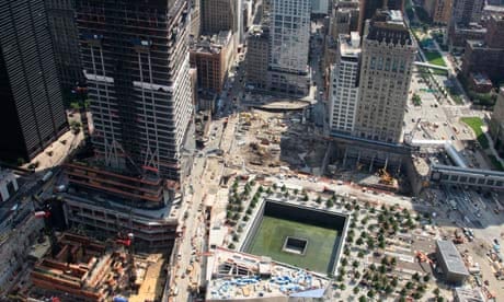 9/11 ground zero memorial site and skyscrapers under construction