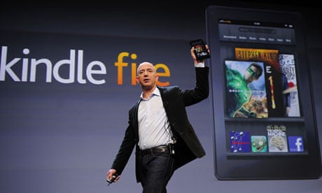 Amazon CEO Jeff Bezos with new Kindle Fire tablet