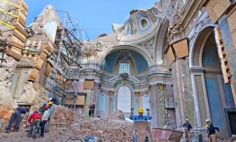 A church destroyed in the earthquake that devastated L’Aquila