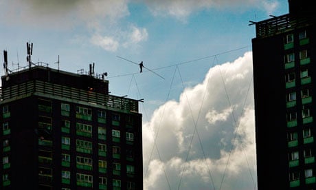 French High Wire Artist Attempts Walk Between Glasgow Towers