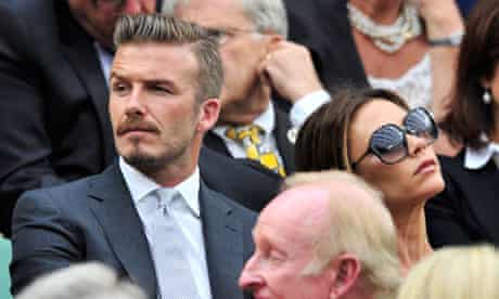 David and Victoria Beckham in the crowd for the men’s singles final at Wimbledon in 2012.