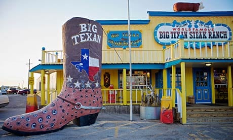 Giant cowboy boot statue outside the Big Texan Steakhouse along Route 66 in Amarillo, Texas