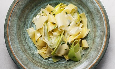 Nigel Slater's leek and pappardelle recipe on a plate