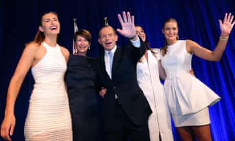 Tony Abbott celebrates victory with his family