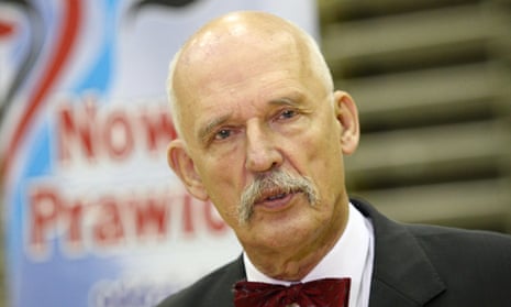 ‘Bizarre views’: Janusz Korwin-Mikke, outspoken leader of Poland’s Congress of the New Right, at a p