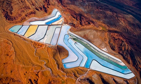aerial shot of potash evaporation ponds