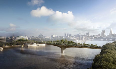 A computer-generated image of the proposed Thames pedestrian bridge, connecting  the south bank and 