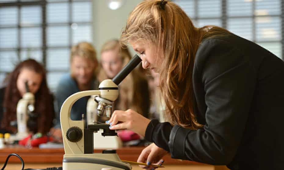 Female-friendly: sixth-formers enjoy a science lesson.