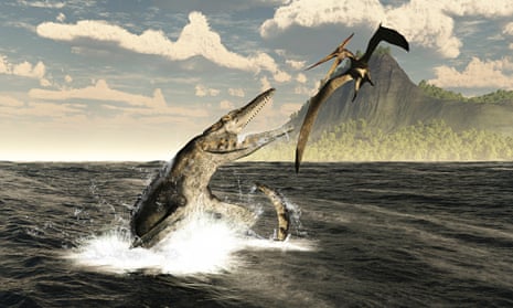 Tylosaurus and Pteranodon