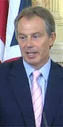 Tony Blair gives a press conference at Downing Street