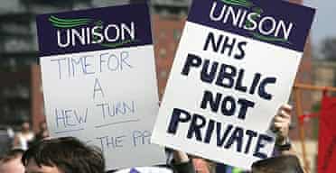 Unison members protest at NHS reforms