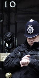 A police officer outside 10 Downing Street on Thursday February 1 2007. Photograph: Andrew Parsons/PA Wire. 