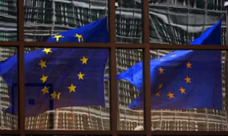The EU flag reflected in an EU building in Brussels on November 6 2007. Photograph: Dominique Faget/AFP/Getty Images