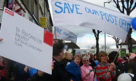 A protest march against the closure of a post office in Bristol in April 2008
