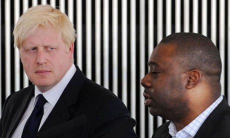 Boris Johnson and Ray Lewis at city hall today. Photograph: Stefan Rousseau/PA