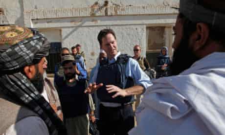 Nick Clegg visits the compound of the district governor of Nad Ali in Afghanistan