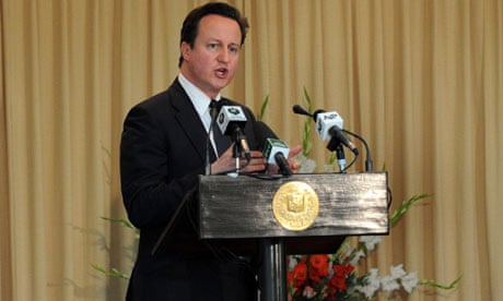 David Cameron speaks during a press conference in Islamabad