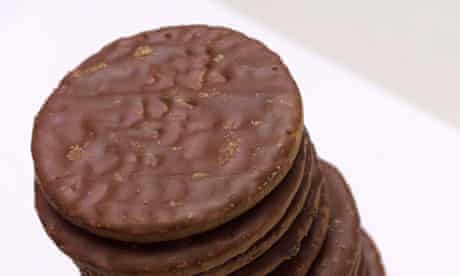 A pile of chocolate biscuits