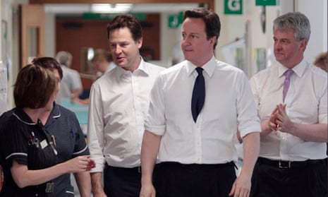 David Cameron, Nick Clegg and Andrew Lansley roll up their sleeves on a hospital visit in 2011