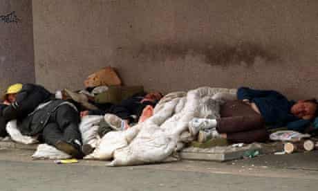 Homeless people sleeping on the streets of London
