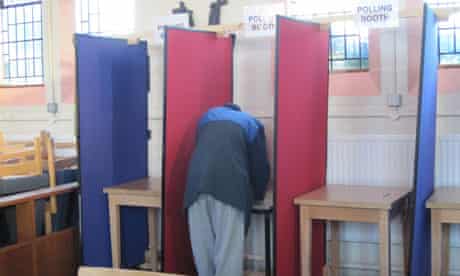 A polling booth in Camp Hill prison chapel. 
