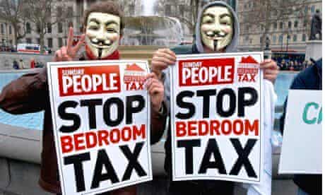 Bedroom tax protesters in Trafalgar Square. The Dept of Work and Pensions will close the loophole