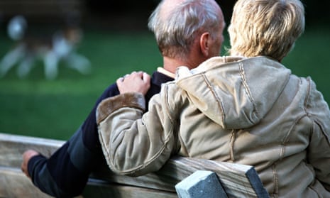 Older couple on a park bench