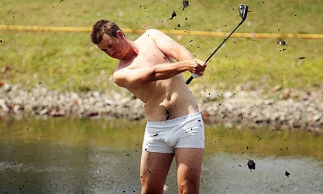 PGA golfer strips down to underwear for shot 