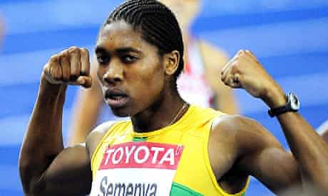 Caster Semenya celebrates after winning 800m gold at the world championships in Berlin.