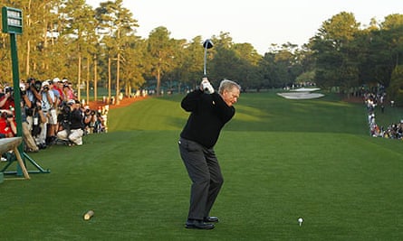 Jack Nicklaus Hits His Ceremonial Masters Drive Out Of Sight The Masters The Guardian
