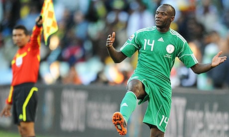 Sani Kaita was sent-off in Nigeria's 2-1 defeat to Greece for stamping on Vasilis Torosidis.