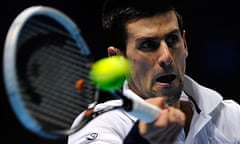 Novak Djokovic hits a return to Janko Tipsarevic