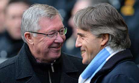 Manchester United's manager Sir Alex Ferguson with Manchester City's Roberto Mancini,