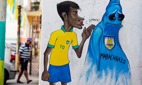 Graffiti in Rio de Janeiro depicts Neymar kissing goodbye to the spectre of Brazil's 1950 defeat to 