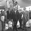 Colin Cowdrey leads the England touring party home at Heathrow, 1968