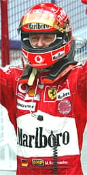 Michael Schumacher celebrates victory in Bahrain