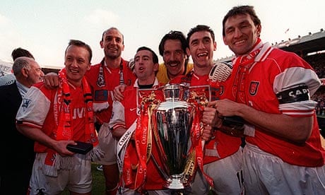 Arsenal's Lee Dixon, Steve Bould, Nigel Winterburn, David Seaman, Martin Keown and Tony Adams