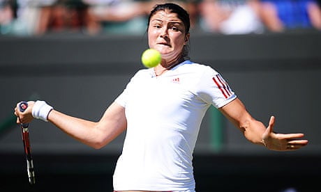 Dinara Safina cracks a forehand against Sabine Lisicki in Wimbledon quarter-finals.
